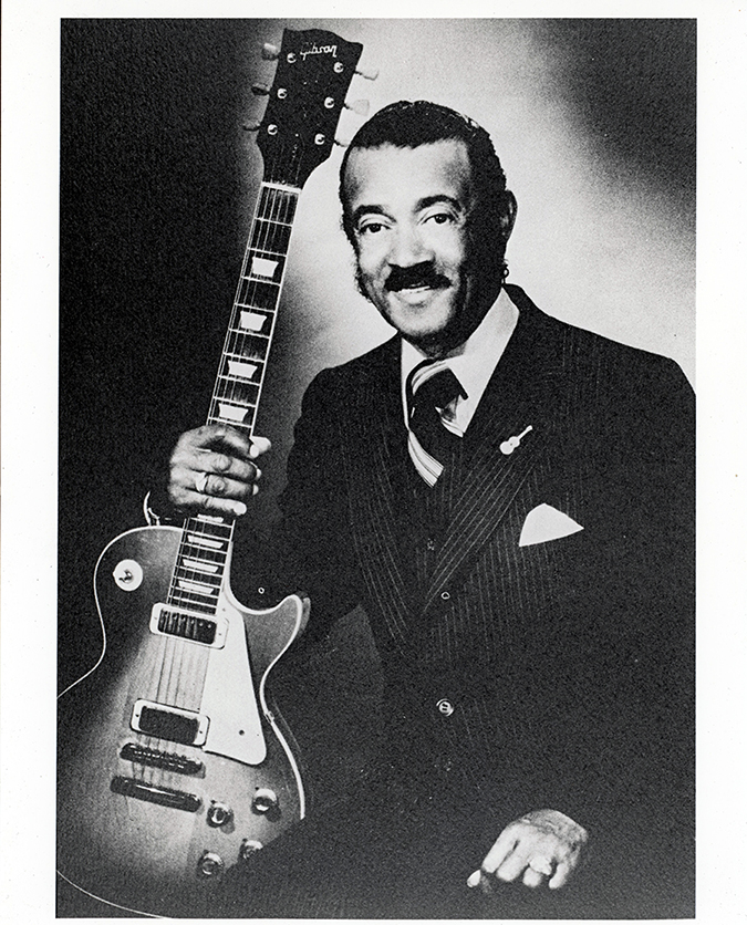 Connie Curtis "Pee Wee" Crayton with his guitar, Texas Music Museum Archives